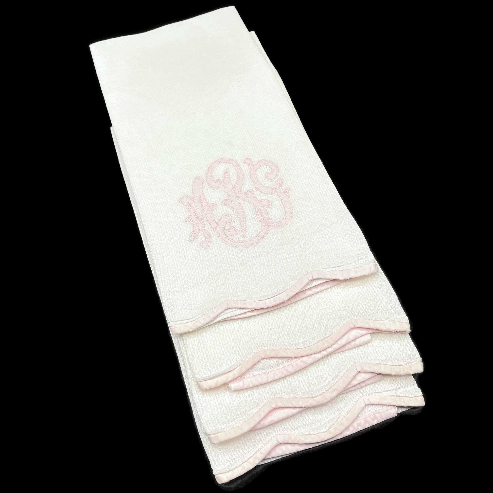 Vintage Monogrammed Linen Hand Towels White Linen with Pink Etsy