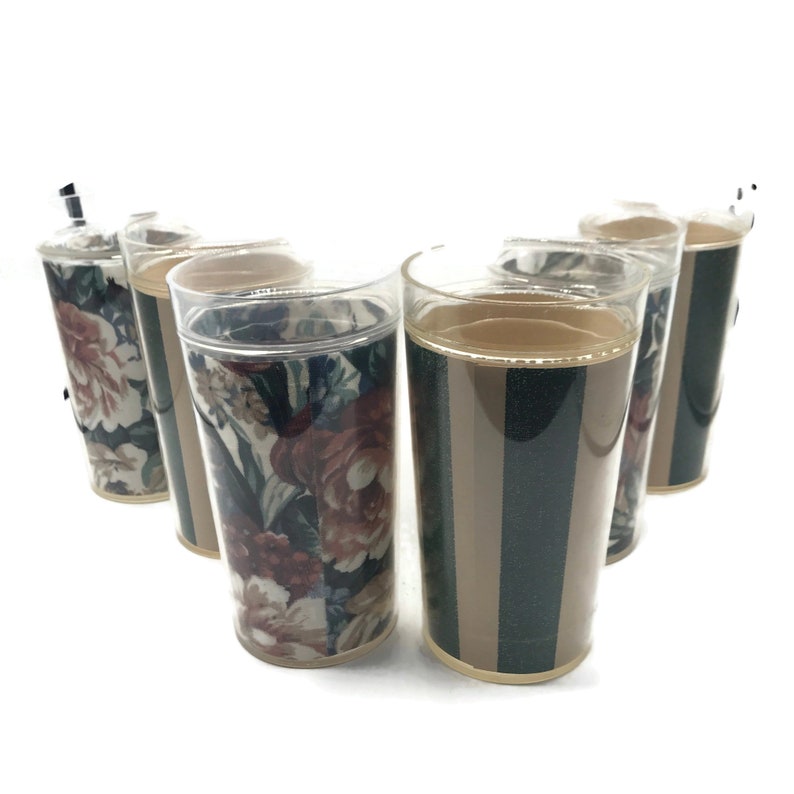 Large Vintage Insulated Tumblers Plastic Drinking Glasses Set Etsy