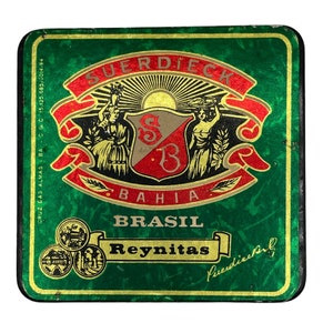 Vintage Cigarette Tin Box, Suerdieck Bahia, Brasil Brazil, Reynitas, Tobacciana Tin, Flat, Lidded Tin, 10 Ascots, Stash Box, Hinged Lid Tin