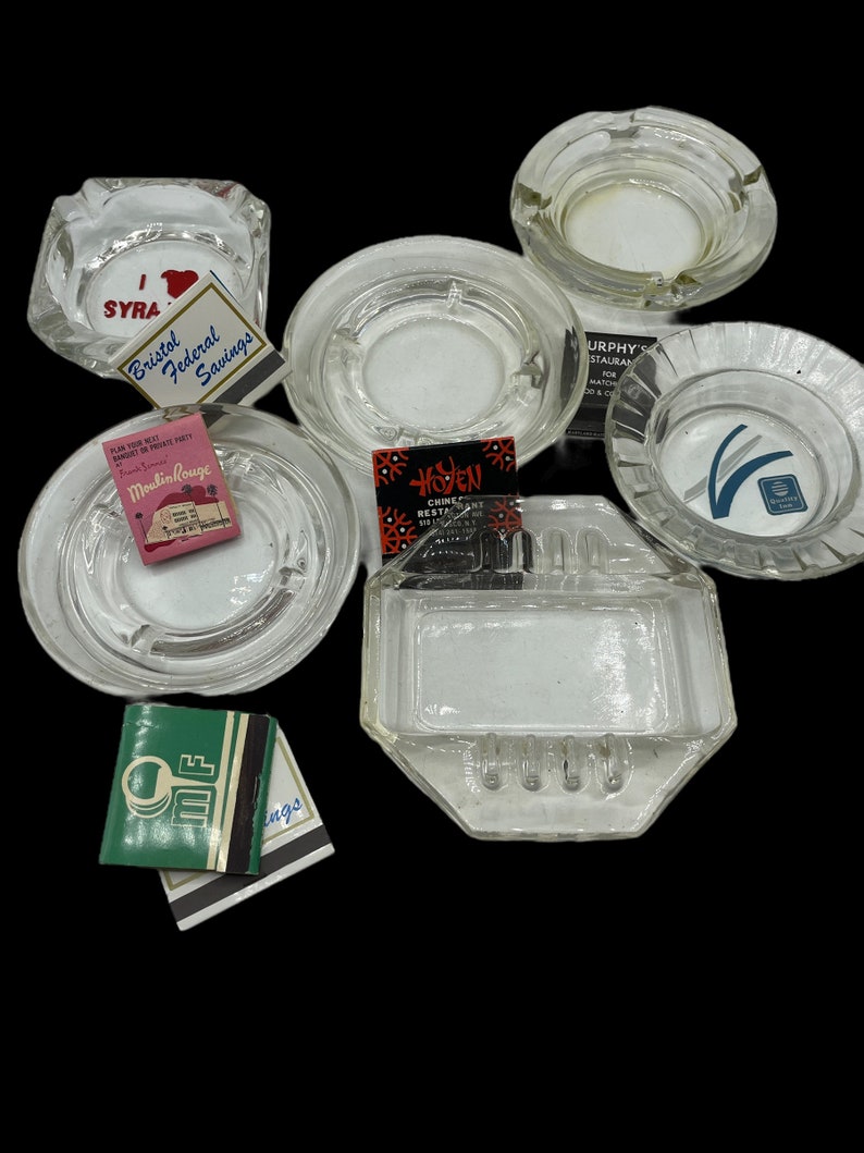 Vintage Ashtray Lot Six Glass Ashtrays Quality Inn Etsy