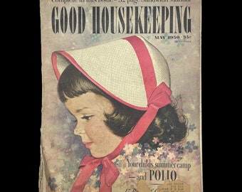 Magazine Good Housekeeping vintage des années 1950, mai 1950, colonie de vacances et polio, supplément sandwich, publicité vintage, maison du milieu du siècle