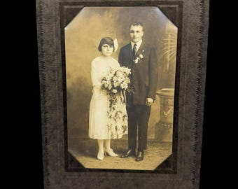 1920s Wedding Portrait: Vintage Black and White Photo in Presentation Folder