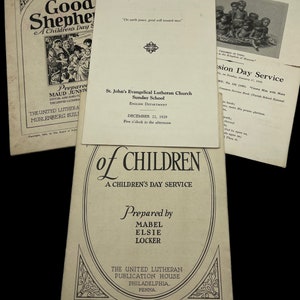 Vintage 1920s Lutheran Church Pamphlet Lot: Christmas & Children&#39;s Day Service