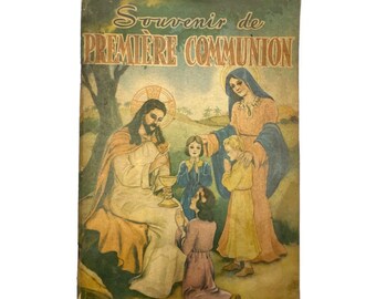 Vintage 1940s Religious Book, 1944 First Communion , Souvenir de Premier Communion, French Language, Catholic Memorabilia, Christian Gifts