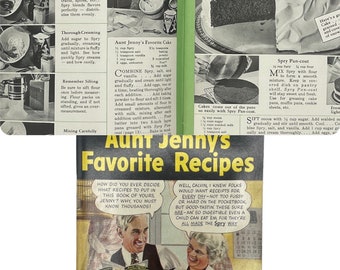 Vintage 1930s Cookbook, Aunt Jenny's Favorite Recipes, Spry Shortening Advertising Cook Book, Vintage Kitchen, 30s 40s Radio Show Sponsor