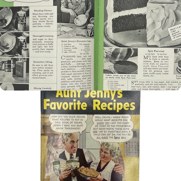 Vintage 1930s Cookbook, Aunt Jenny's Favorite Recipes, Spry Shortening Advertising Cook Book, Vintage Kitchen, 30s 40s Radio Show Sponsor