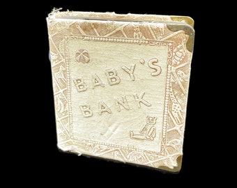 Vintage 1930s Baby's Bank, Savings Book, Zell Products, Coins Bills, No Key, Book Shaped, Embossed Animals, Savings Bank, Nursery Decor