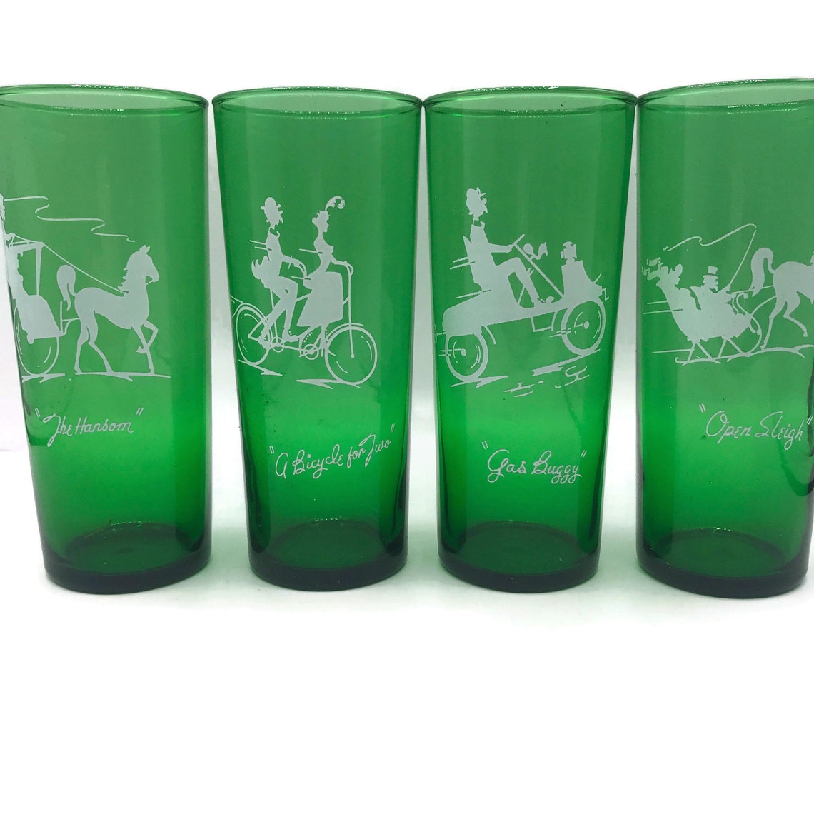 Vintage Forest Green Glass Tumbler Set Gay Anchor Etsy