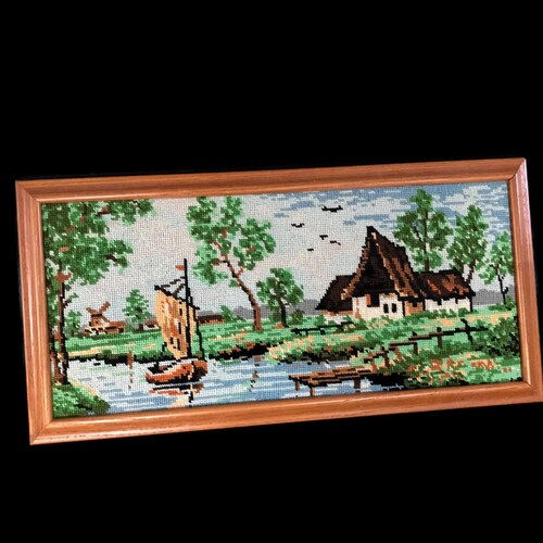 Pair of Vintage Needlepoint Framed Wall Art Grandmillennial Etsy