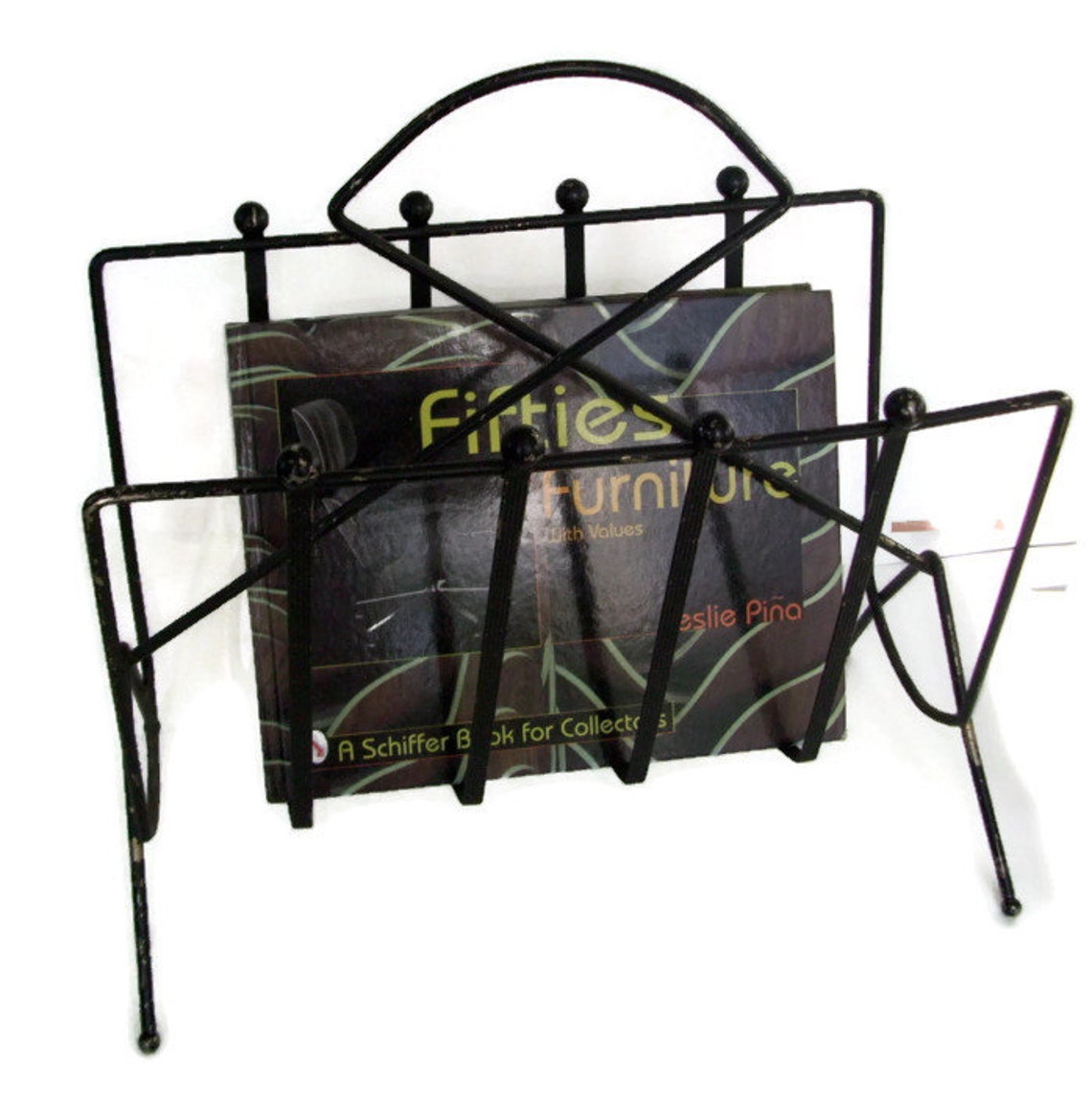 Vintage Wire Magazine Rack Black Metal Retro Mid Century Etsy