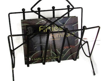 Vintage Black Metal Magazine Rack: Mid Century Modern Home Decor