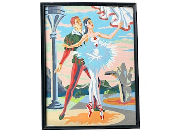 Mid Century Paint by Number, Ballet Dancers, Framed Wall Decor, Vintage Art, Ballerina
