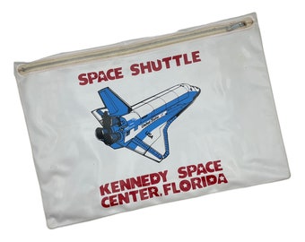 Vintage Space Shuttle, Kennedy Space Center, Plastic Zipper Pouch, Red White and Blue, NASA Space Memorabilia, Florida Souvenir