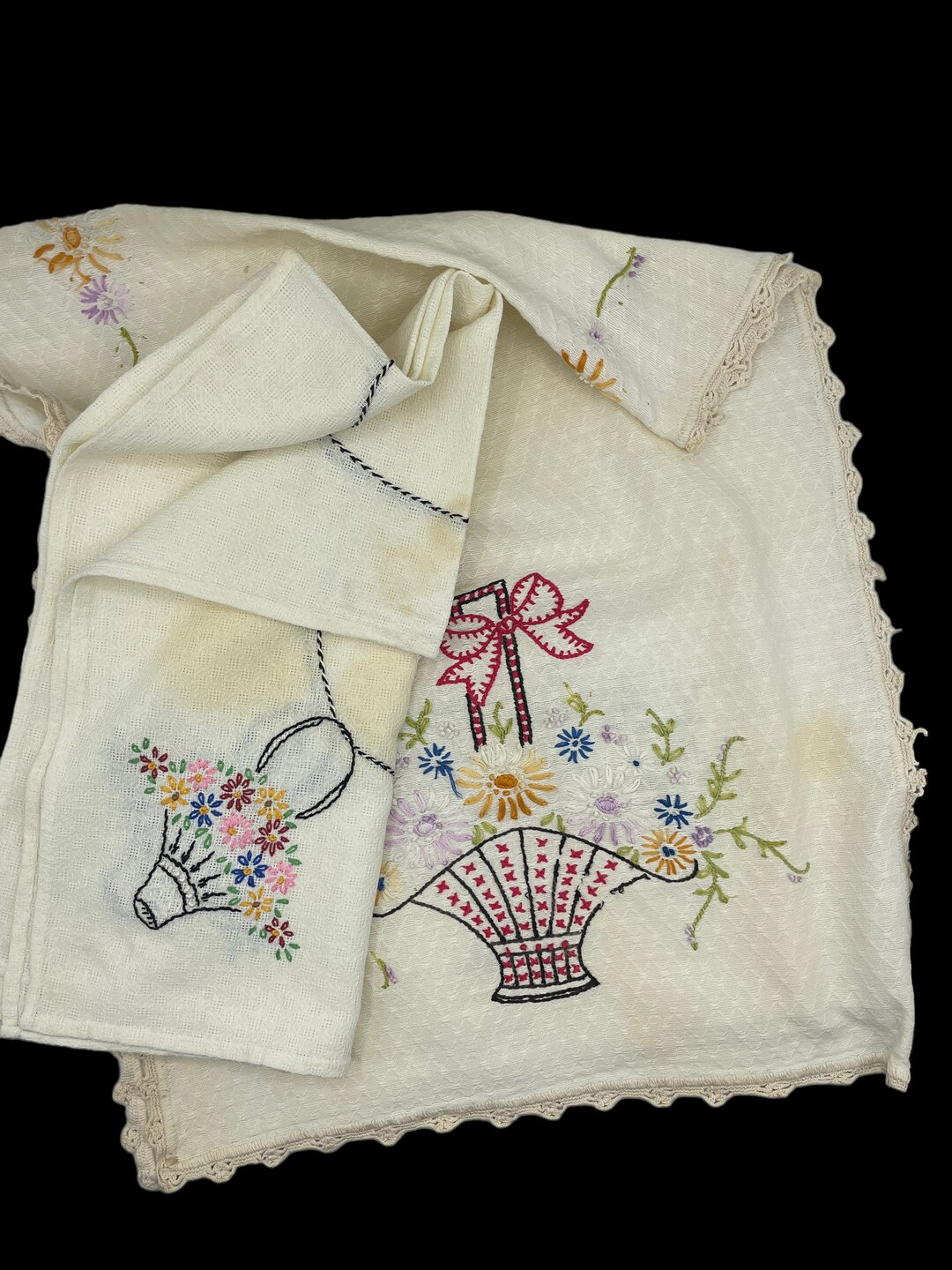 Vintage Cutter Linens Embroidered Bureau Scarf and Small Etsy