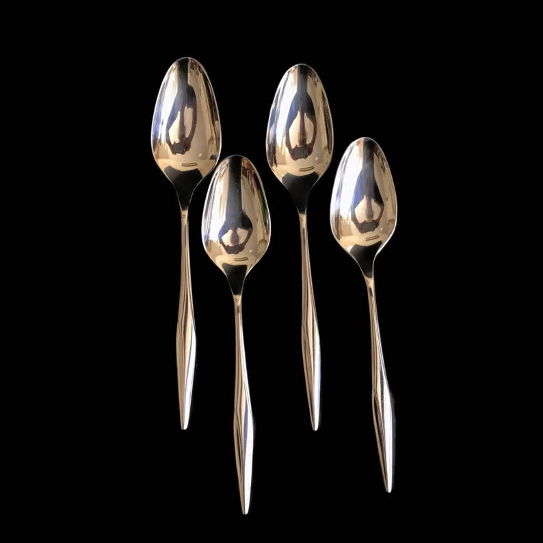 Vintage Flatware Soup Spoons 1847 Rogers Bros Stainless Mid Century Sleek Atomic Design New Never Used Minimalist Kitchen Vintage Silverware