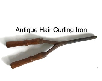 Antique Hair Curling Iron Wood Handle Hair Ringlet Curler Vintage Hair Styling Tool Primitive Curling Iron Hair Salon Decor Non Electric