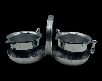 Vintage Art Deco Chrome Sugar and Creamer Set with Tray, Chase Aluminum with Carrying Caddy, Three Piece Sugar Cream Set