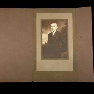 Vintage 1920s 1930s Photographs, Sepia Tone Studio Portrait, Young Man in a Suit, Presentation Folder,