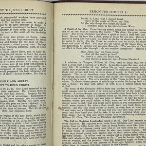 May include: A page from a vintage book with text about the importance of personal commitment to Jesus Christ. The text discusses the meaning of cross-bearing and the call to Christian leadership.