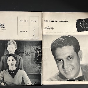 Vintage 50er Jahre Waldorf Astoria wo Zeitschriften, New York City Hotel Erinnerungsstücke, 50er Jahre Manhattan Karte, Vintage Anzeigen, 1950er Jahre New York Restaurants