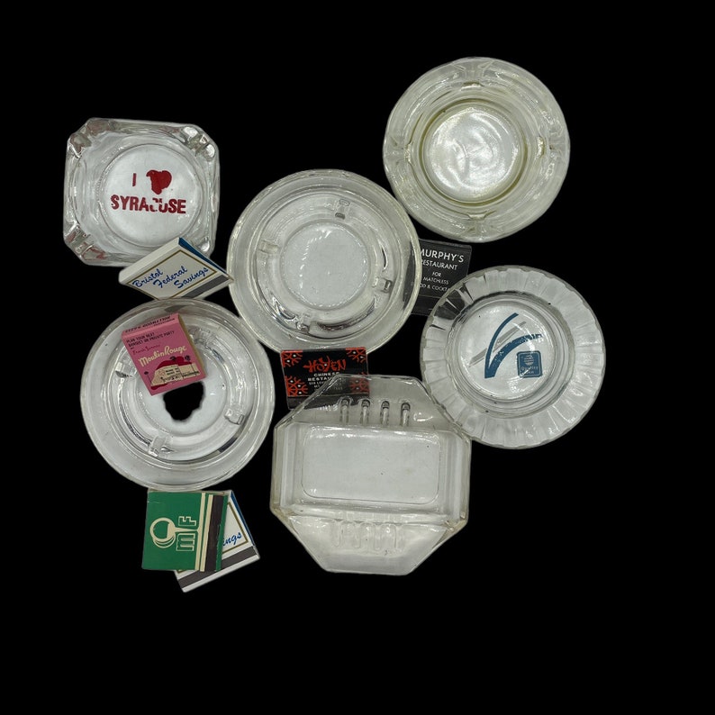 Vintage Ashtray Lot Six Glass Ashtrays Quality Inn Etsy