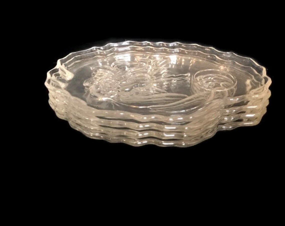 Vintage Clear Glass Snack Plates Heavy Glass Plates Fruit Etsy