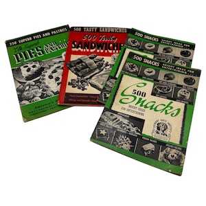 Vintage Cookbooks, Culinary Arts Institute, Ruth Berolzheimer, CHOOSE ONE, 500 Snack Recipes, 250 Pie Recipes, 500 Sandwich Recipes