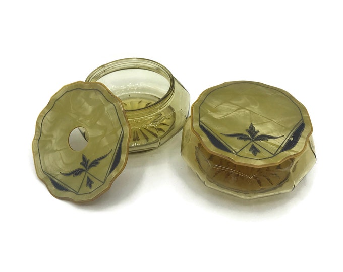 Vintage Glass Vanity Jars Amber Glass Vanity Set Art Deco Etsy