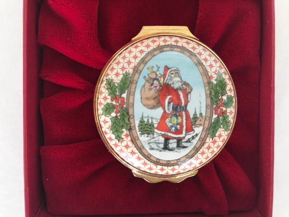 Vintage Halcyon Days Enamel Trinket Box: 1984 Christmas Battersea