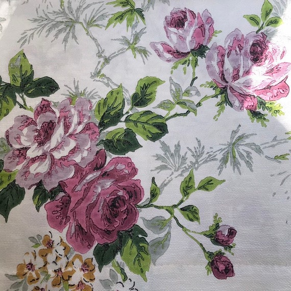 Mid Century Curtain Panels Floral Nylon Drapes Big Pink | Etsy