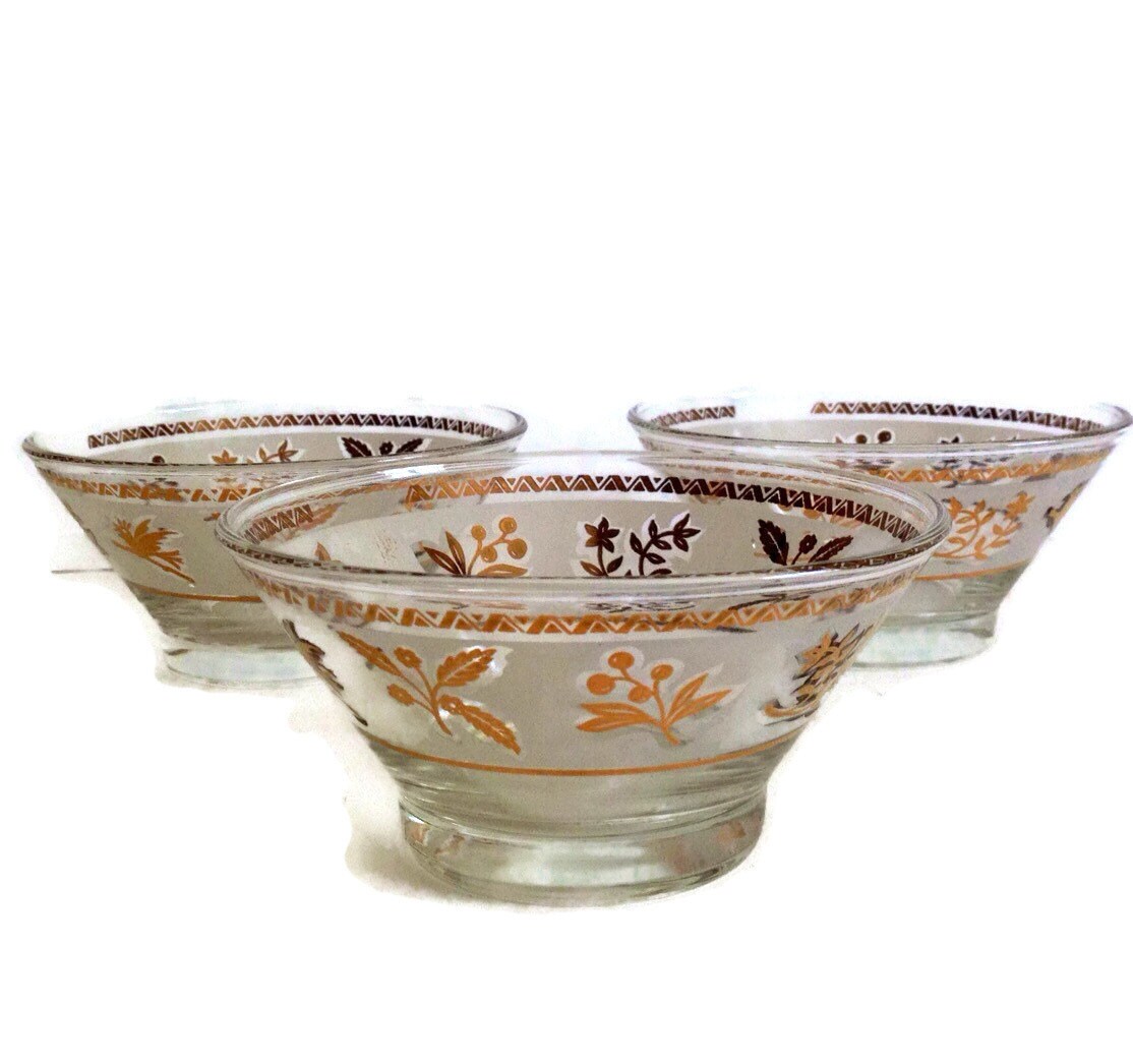 Libbey Starlyte Bowls Gold Leaves Frosted Band Condiment Bowls Etsy