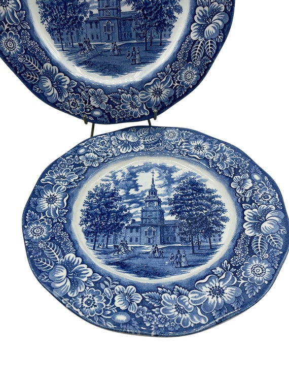 Vintage Liberty Blue Dinner Plates: Staffordshire Colonial