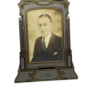 Vintage Studio Portrait of a Young Man in a Suit,  1920s 1930s, Framed in Art Deco Studio Photo Folder, Hartford Connecticut