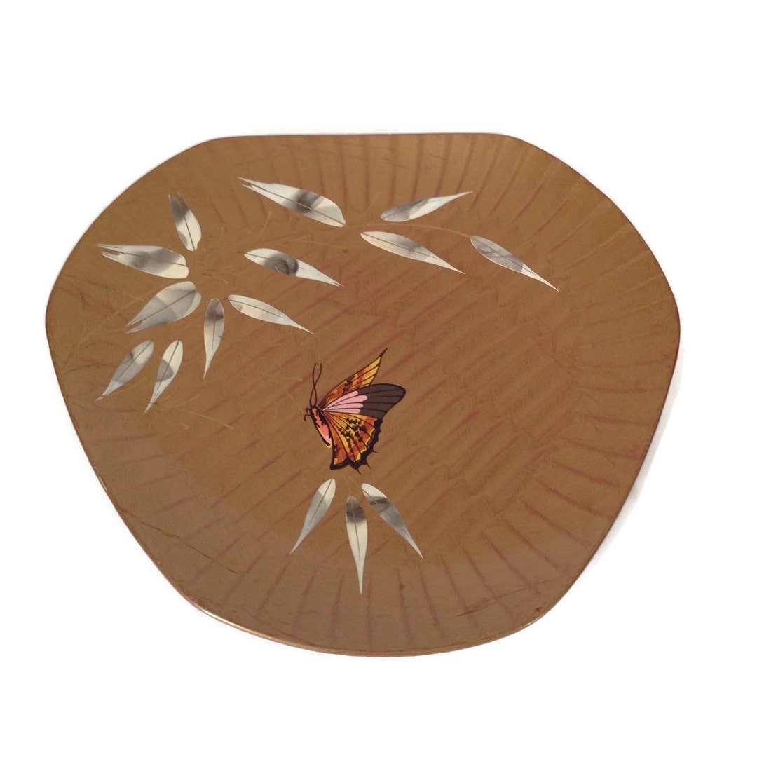Vintage Lacquer Tray Butterfly Tray Mid Century Bamboo Etsy
