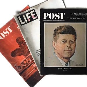 Vintage 1960s Magazines, Kennedy Assassination, President John F Kennedy Memorabilia, Saturday Evening Post In Memoriam and Life Collectible