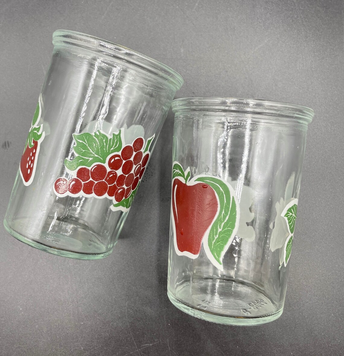 Vintage Bama Jelly Jars Two Small Drinking Glasses With Fruit Etsy