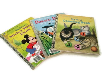 Vintage Little Golden Books: Mickey Mouse, Donald Duck, Counting Book