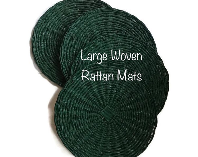 Vintage Wicker Round Mats Large Woven Rattan Mats Set of 4 Etsy