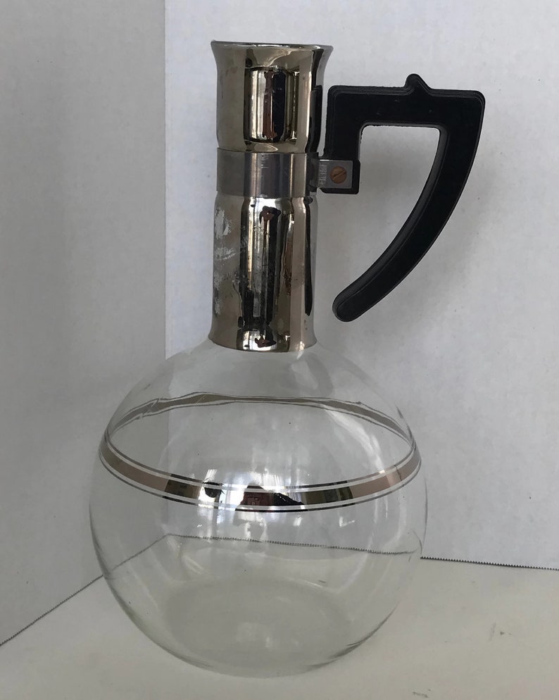 Mid Century Coffee Carafe Glass Coffee Carafe Silver Bands Etsy