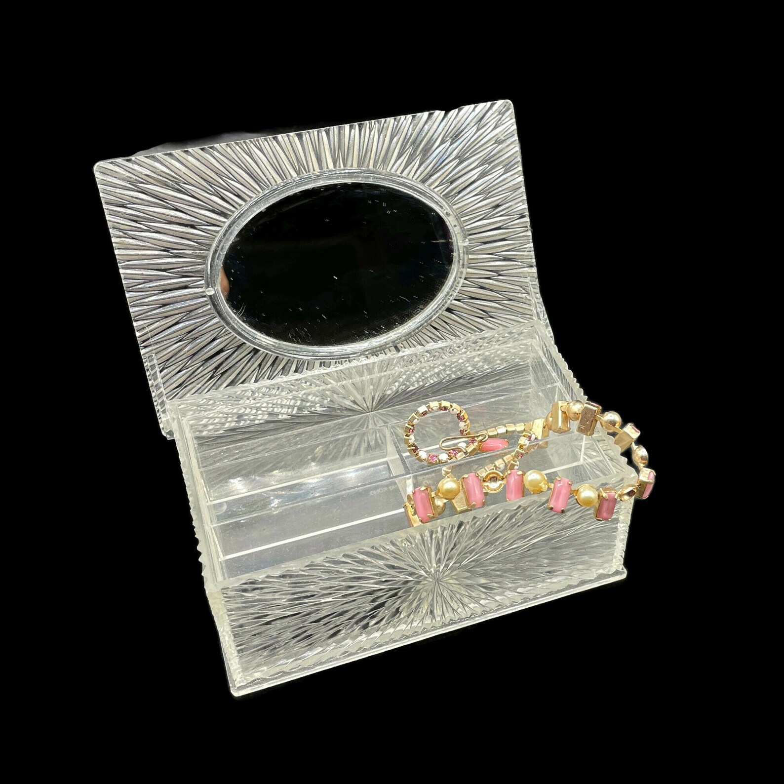 Vintage Lucite Jewelry Box Clear Plastic with Starburst Etsy
