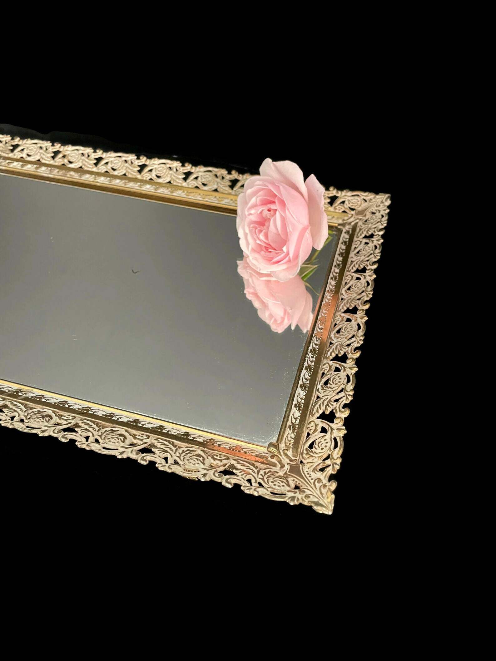 Vintage Mid Century Mirror Vanity Tray Rectangular Gold Tone Etsy