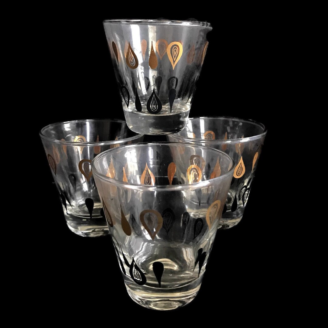 Vintage Barware, Mid Century Cordial Glasses, Shot Glasses Black and