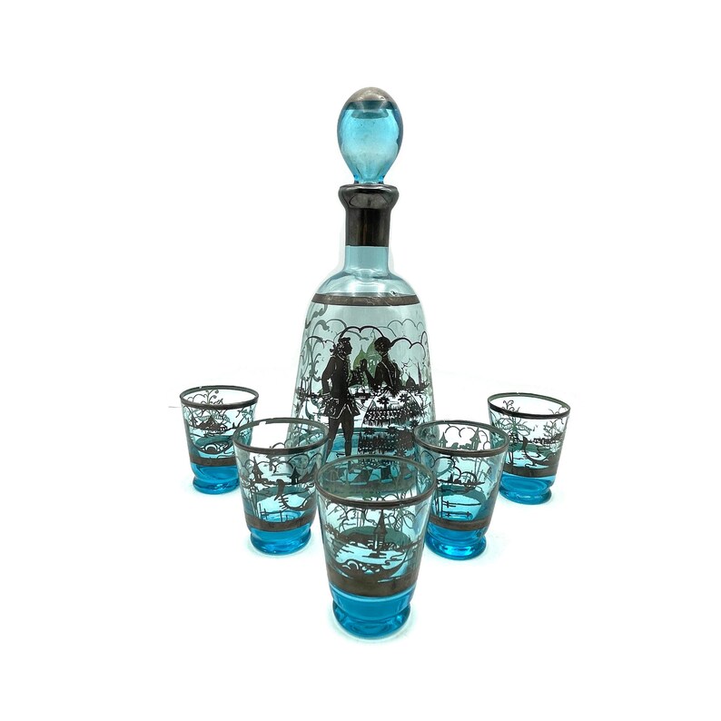 Vintage Barware Turquoise Glass and Silver Overlay Etsy