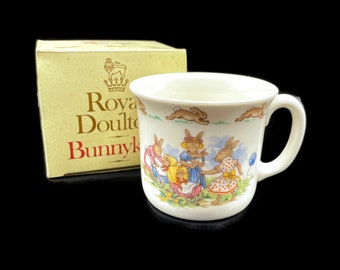 Vintage Royal Daulton Bunnykins Childs Mug, Bone China, 1987, Handled Hug a Mug, Bunny Rabbit Family, Baby Gift, New in Box, Shower Gift