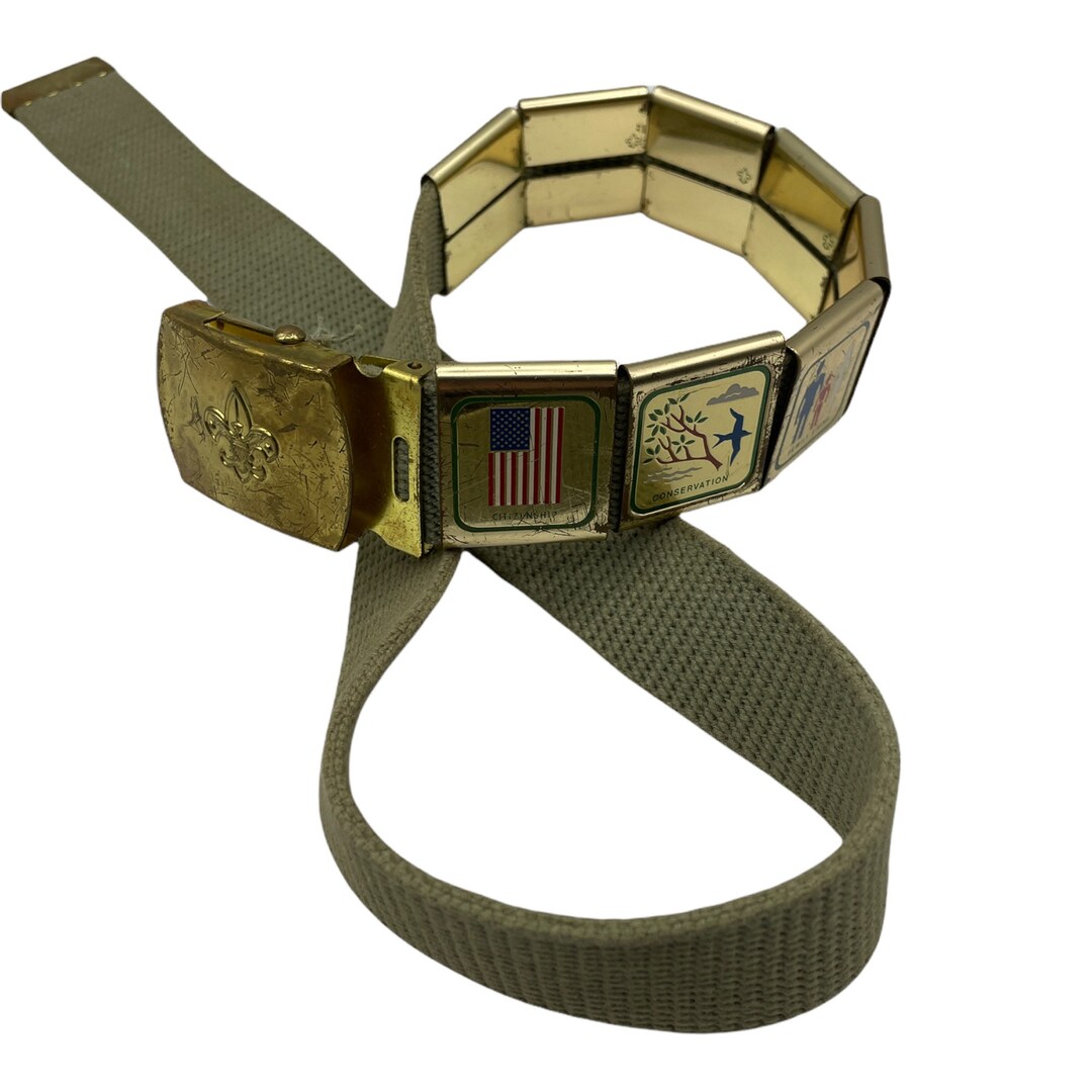 Vintage Boy Scout Belt With Metal Slider Merit Badges,  Belt, Boy
