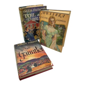 Vintage 1940s Romance Novel Set: Dust Cover Art, Shelf Decor