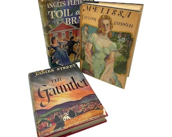 Vintage Old Book Decor, Book Shelf Decor, 1940s Dust Cover Art, Taylor Caldwell, 40s Romance Novels, Set of Three Books