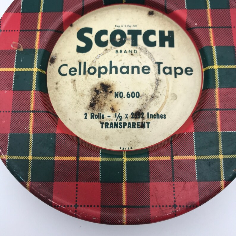 Vintage 1950s Scotch Tape Tin Round Tin Box Red Plaid Etsy