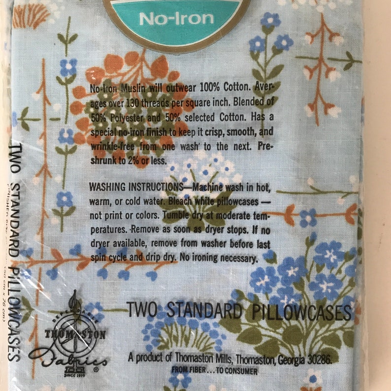 NOS Thomaston Pillowcase Set Cotton Polyester Vintage New Old Stock Blue Floral Print Fabric Deadstock New Home Bedding Twin Bed Linens