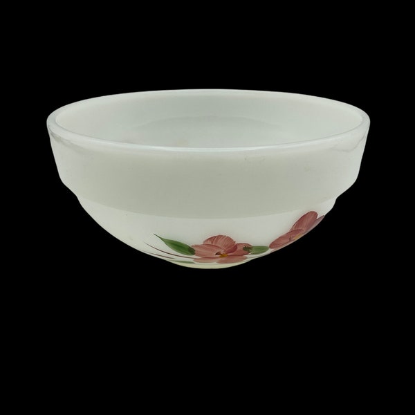 Vintage Fire King Milk Glass Mixing Bowl, Gay Fad Floral Design, Small Handpainted Glass Bowl, Vintage Pink Kitchen